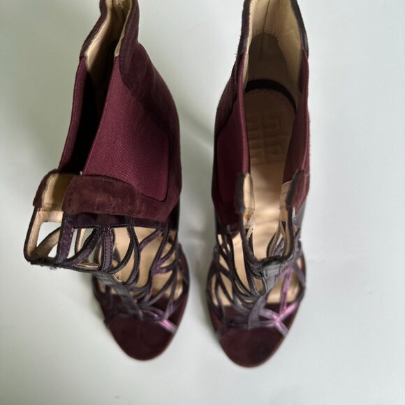Givenchy Birdcage Cut Out Ankle Boots Burgundy Heels 38.1/5 - Picture 5 of 8